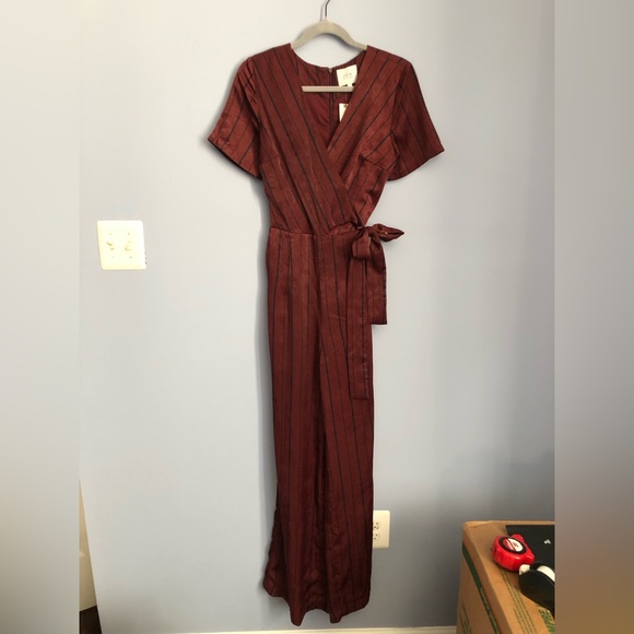 Anthropologie J.O.A. Burgundy Striped Jumpsuit - Picture 6 of 11
